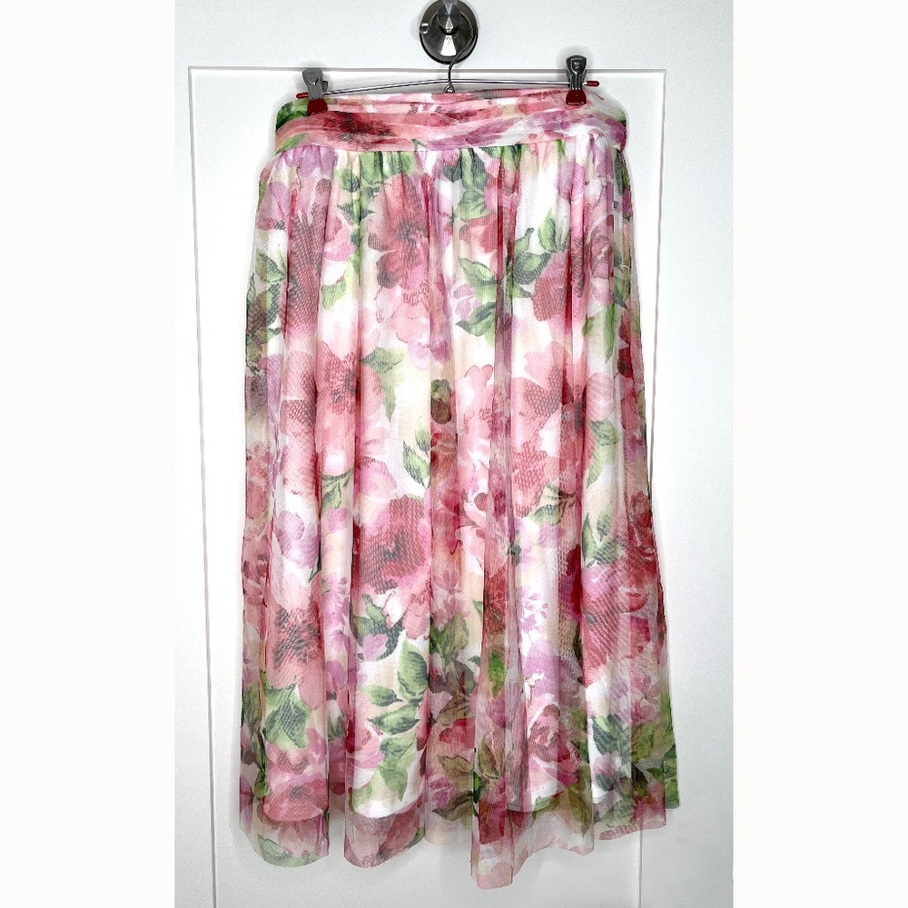 Whimsigoth Tulle Layered Floral Full Midi Skirt